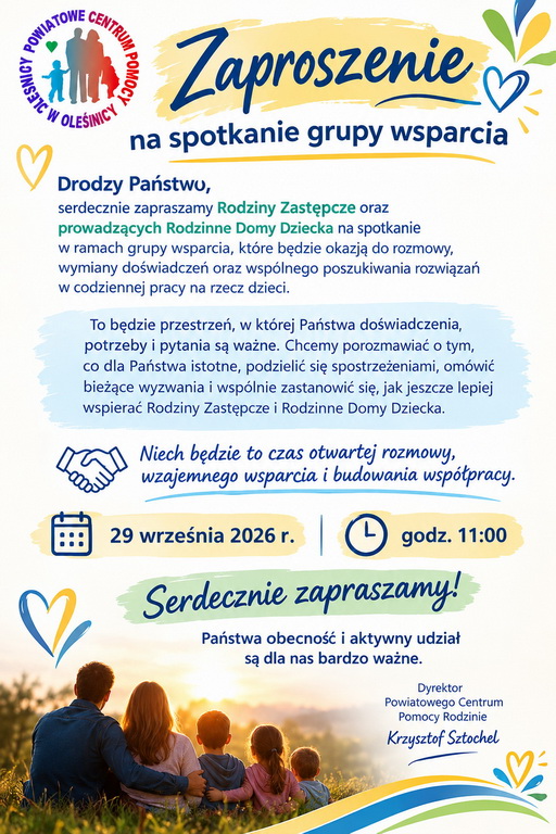 zaproszenie na spotkanie grup wsparcia dla rodzin zastępczych w dn. 29.09.2026 r. godz. 11.00